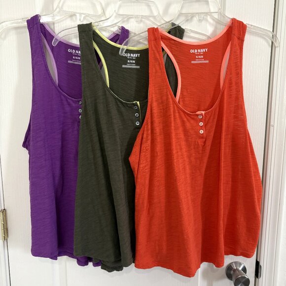 Old Navy Henley Slub Tank Top 3 PC Bundle Button Front Racerback Size XL - Picture 1 of 11